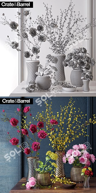 Elegant Bloom: Crate & Barrel Flower Set 3D model image 3