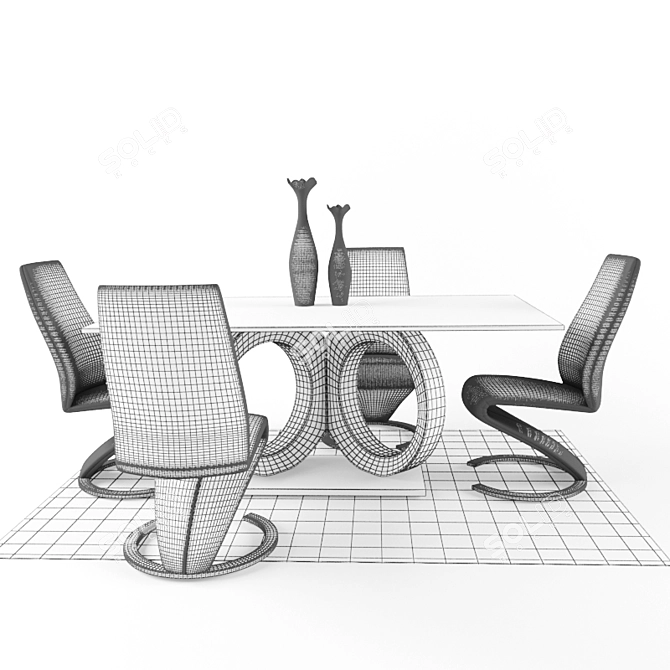 Elegant White Dining Set 3D model image 2