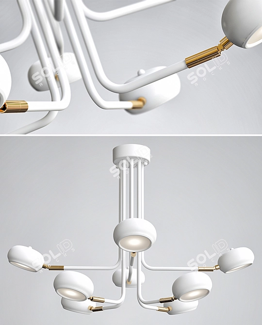 Modern White Curved 8-Light Stix Chandelier 3D model image 2