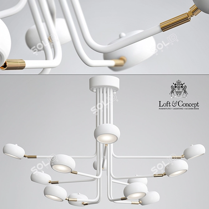 Modern Curved Stix Chandelier 3D model image 1