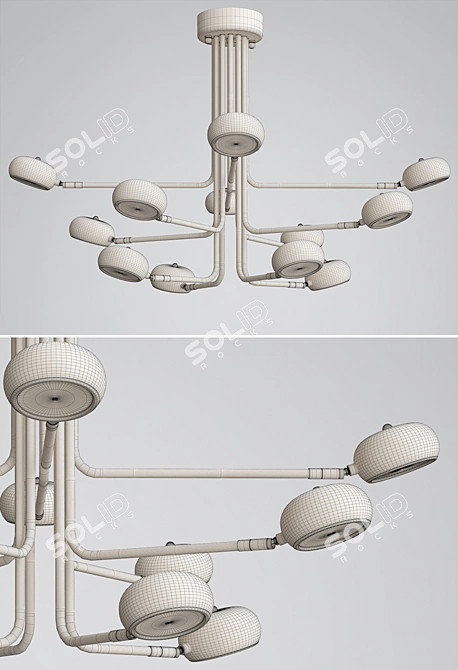 Modern Curved Stix Chandelier 3D model image 3