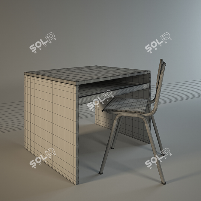 Classroom Study Table Chair 3D model image 3