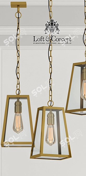 Industrial Brass Pendant Chandelier 3D model image 2