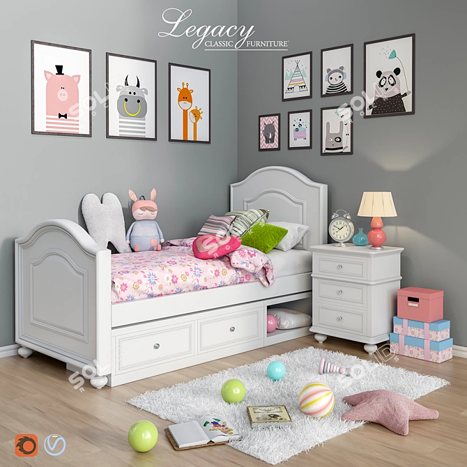 Classic Bedroom Furniture Set with Accessories 3D model image 1