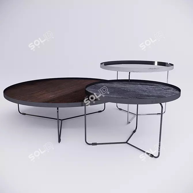 Sleek Steel Coffee Table with Multiple Top Finishes 3D model image 1