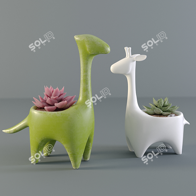  Cute Dino & Giraffe Succulents 3D model image 1