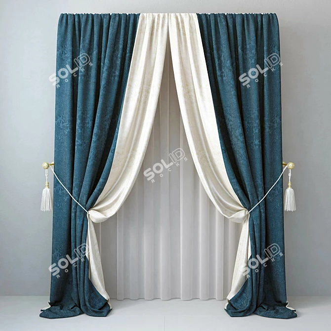 Title: Two-tone Brush-tied Curtains 3D model image 1