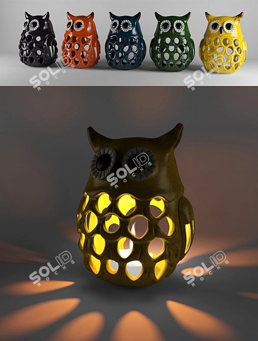 Whimsical Owl Candle Holder 3D model image 2