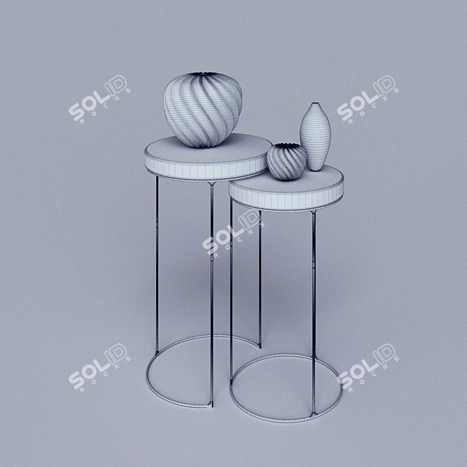 Wooden Tables with Iron Shelves (2 pcs.) 3D model image 2