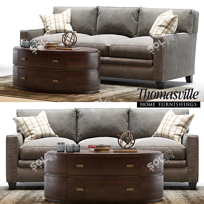 Sophisticated Thomasville Mercer Sofa & Andrew Oval Cocktail Table 3D model image 1
