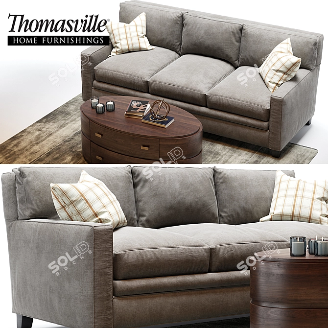 Sophisticated Thomasville Mercer Sofa & Andrew Oval Cocktail Table 3D model image 2