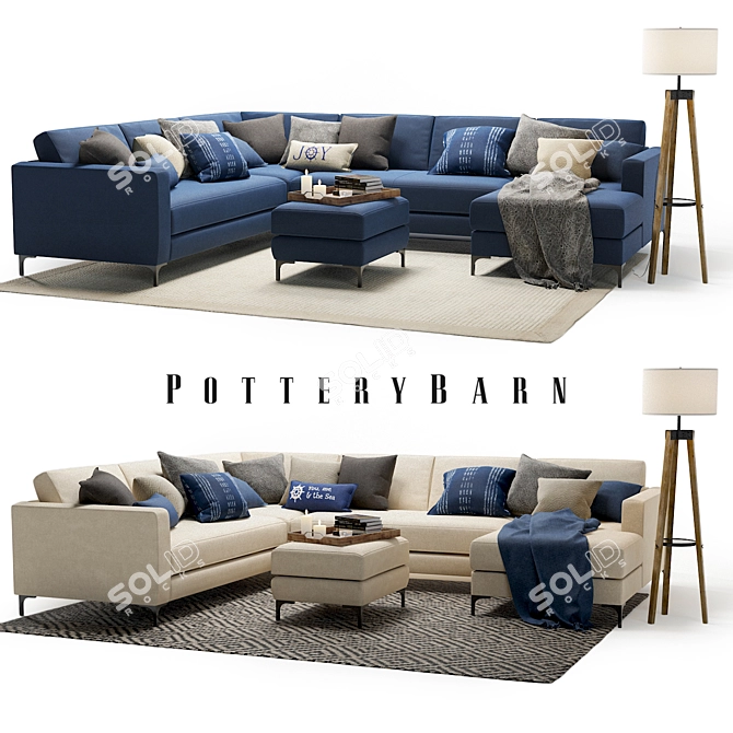 Pottery Barn Jake Sectional Set 3D model image 1