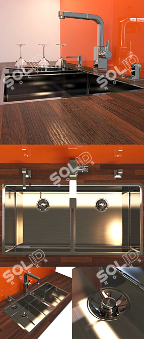 Sleek Blanco Claron Sink & Levos-s Mixer 3D model image 2