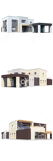 Modern Private House Design Kit 3D model image 2