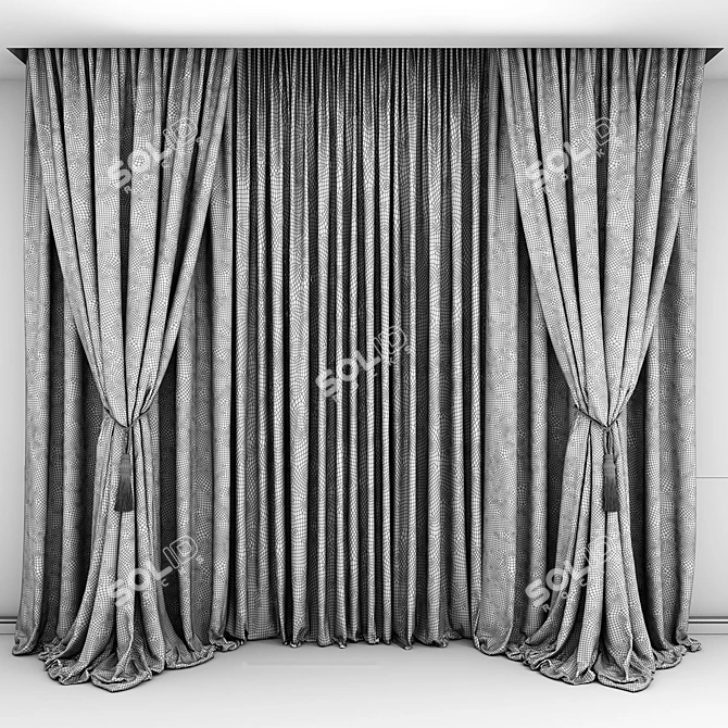 Turquoise Velvet Curtains with Brush 3D model image 2