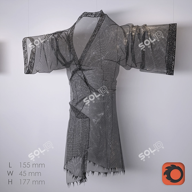 Elegant Kimono Art: Metal Mesh & Chainmail 3D model image 2