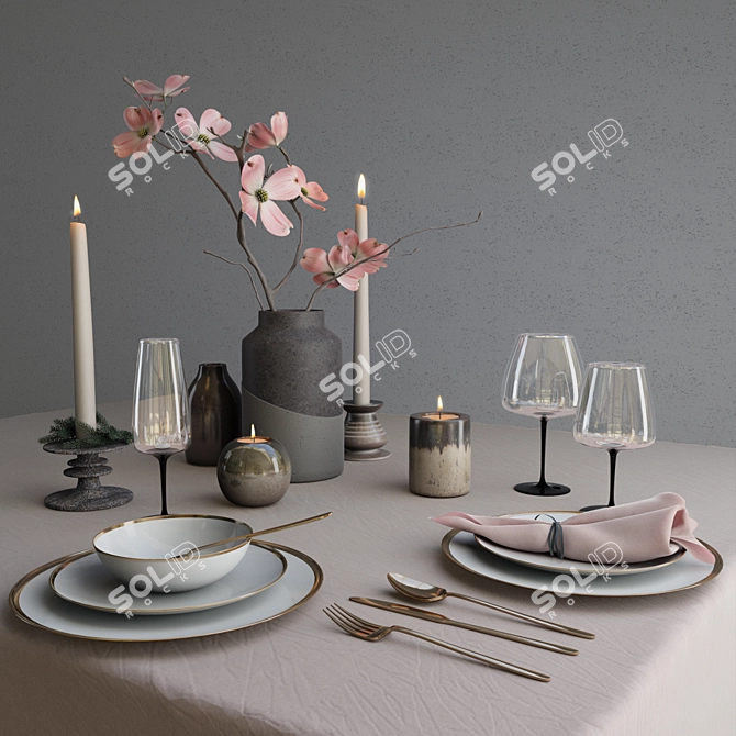 Elegant Pink Tableware Set 3D model image 1