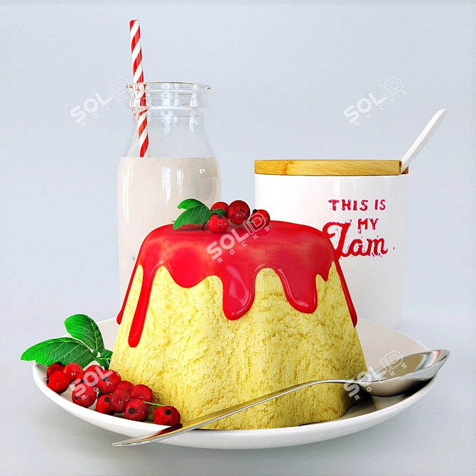 Creamy Red Currant Pudding 3D model image 1