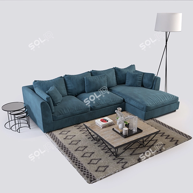 Luxurious Harrington Chaise Sofa 3D model image 1