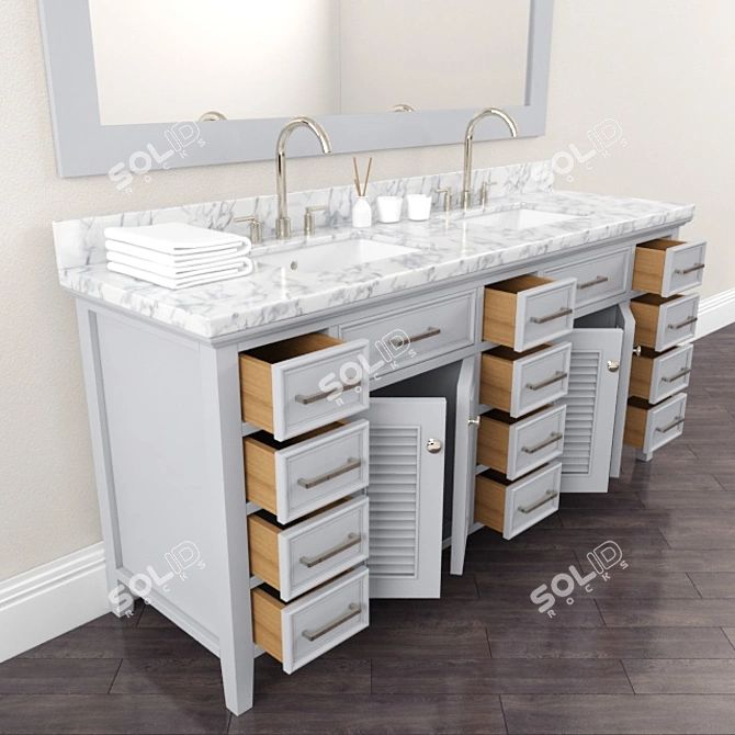 Ariel Kensington 73" Double Sink Contemporary Vanity 3D model image 2