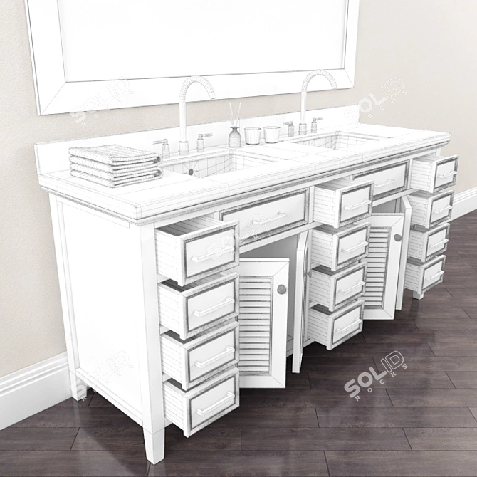 Ariel Kensington 73" Double Sink Contemporary Vanity 3D model image 3