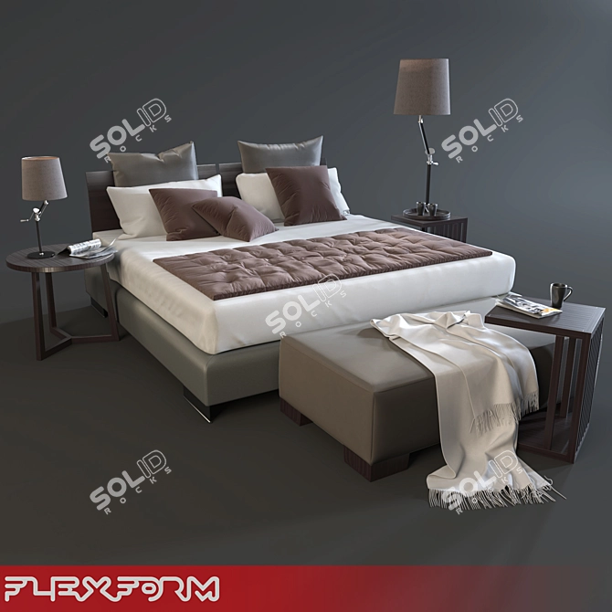 Flexform Long Island Bed Set - Modern Elegance for Your Bedroom 3D model image 1