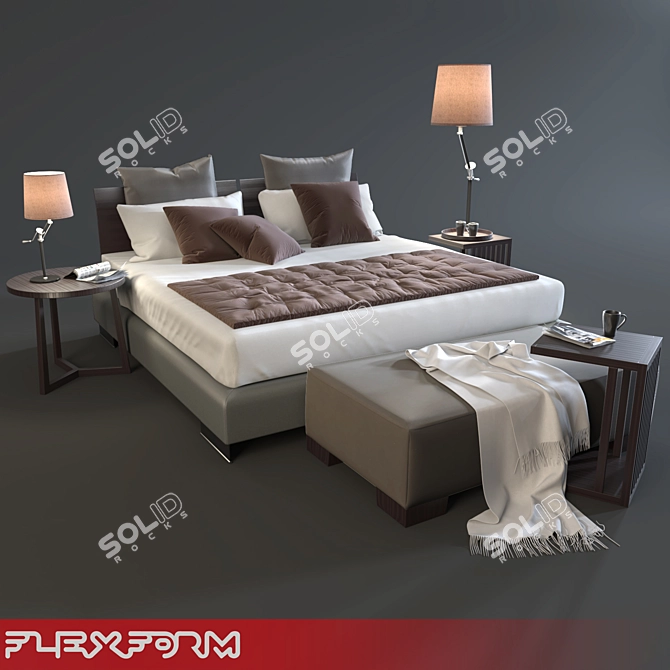 Flexform Long Island Bed Set - Modern Elegance for Your Bedroom 3D model image 2