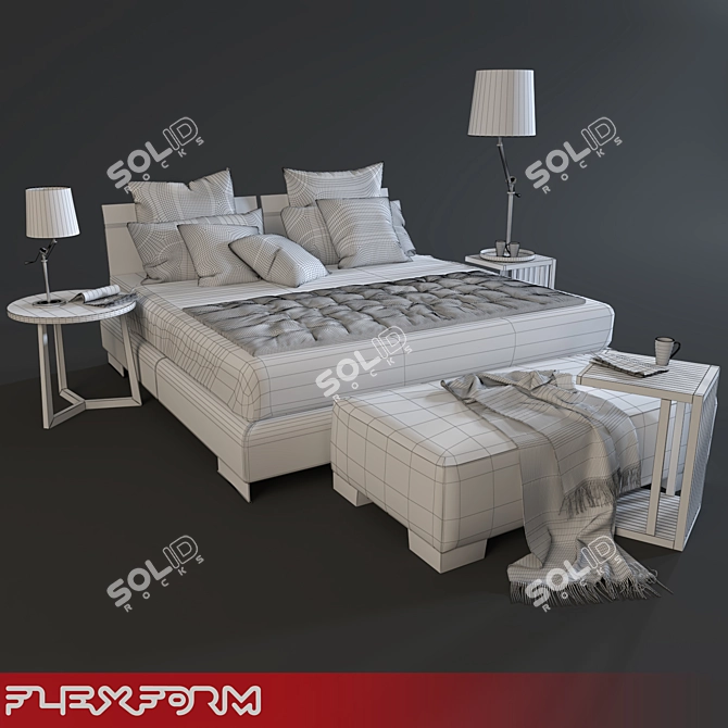 Flexform Long Island Bed Set - Modern Elegance for Your Bedroom 3D model image 3
