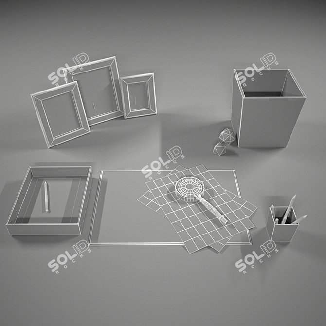 Brown Office Table Set: Pencil Holder, Paper Basket, Desk Mat, Letter Tray 3D model image 3
