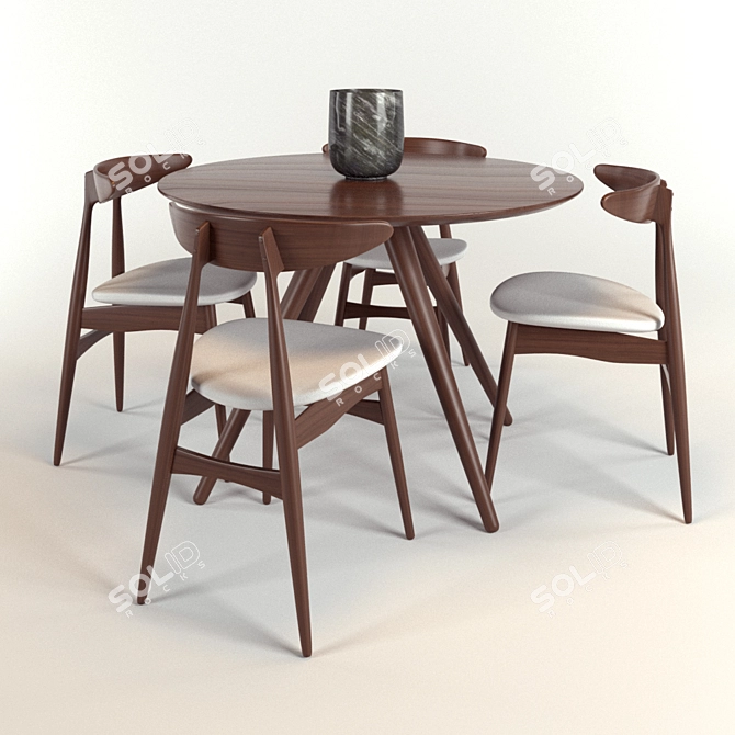 Elegant Hans J. Wegner Dining Set 3D model image 1