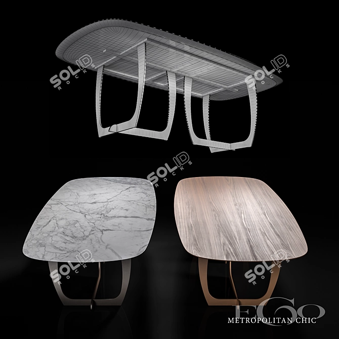 Metropolitan Chic: Gaudì Marble-Walnut Table 3D model image 2