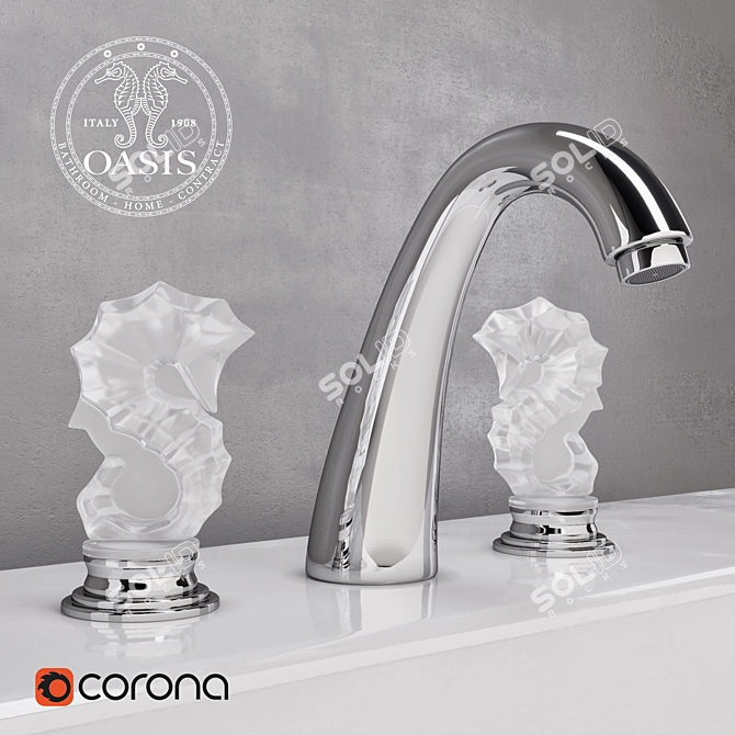 Elegant Seahorse Washbasin Mixer 3D model image 1