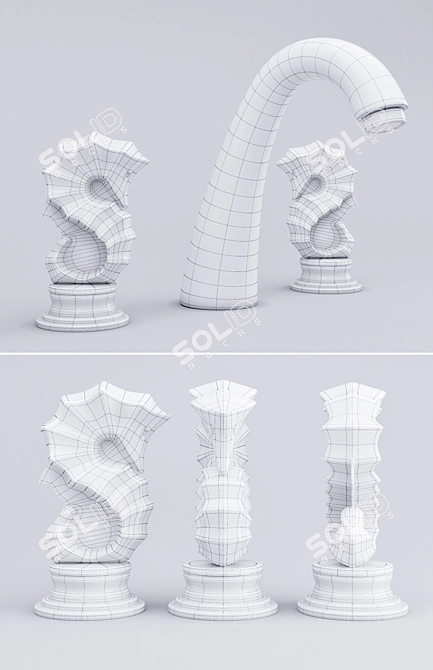 Elegant Seahorse Washbasin Mixer 3D model image 2