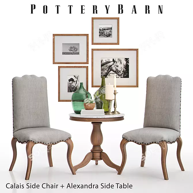 Pottery Barn Calais Chair + Alexandra Table: Stylish Set for Your Home 3D model image 1