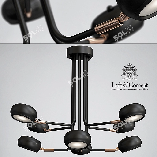 Sleek Black Curved Stix Chandelier 3D model image 1