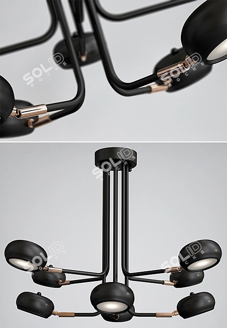 Sleek Black Curved Stix Chandelier 3D model image 2