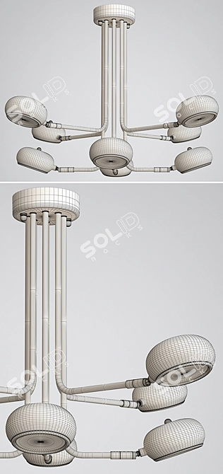 Sleek Black Curved Stix Chandelier 3D model image 3