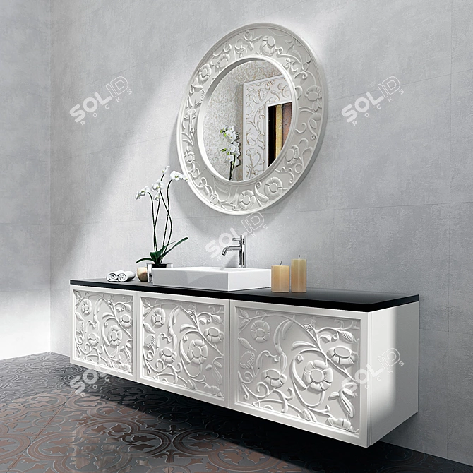 Modern Sink and Mirror Set 3D model image 2