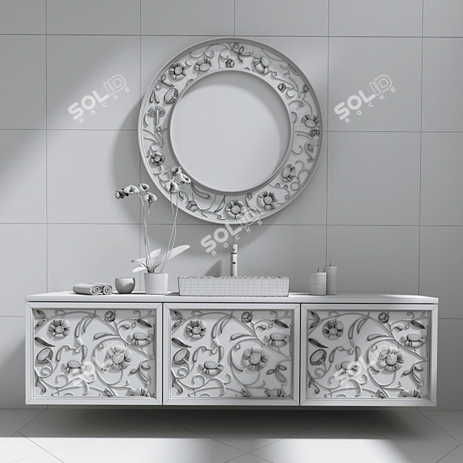 Modern Sink and Mirror Set 3D model image 3