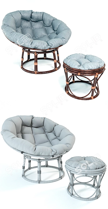 Indonesian Rattan Papasan Chair: Almond & Chestnut 3D model image 3