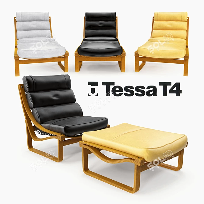 Vintage Tessa T4 Chair & Footstool 3D model image 1