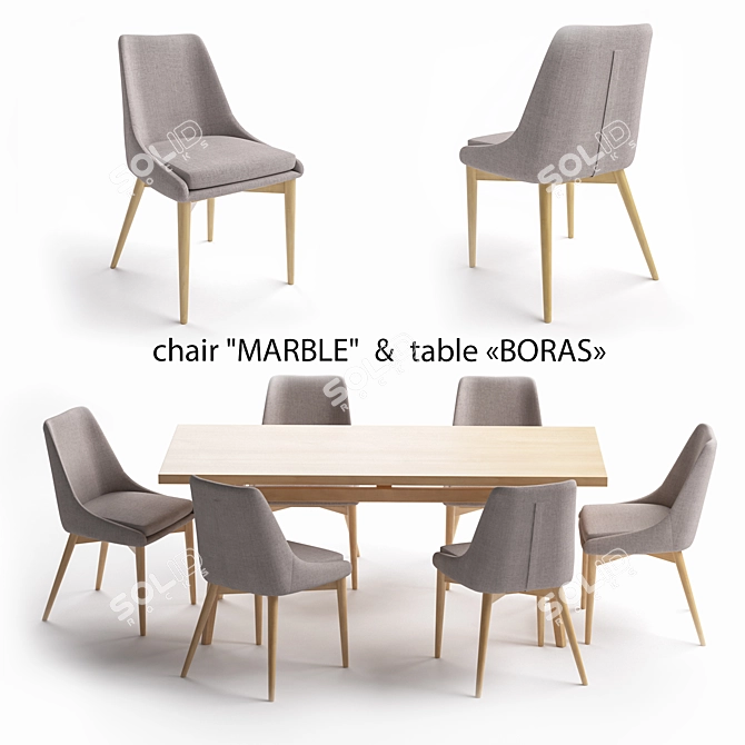 Elegant Boras Marble Table Set 3D model image 1