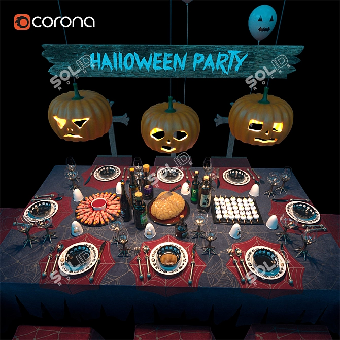 Haunted Halloween Table Setting 3D model image 1