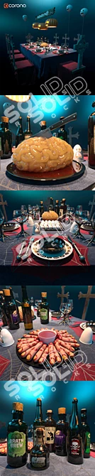Haunted Halloween Table Setting 3D model image 2