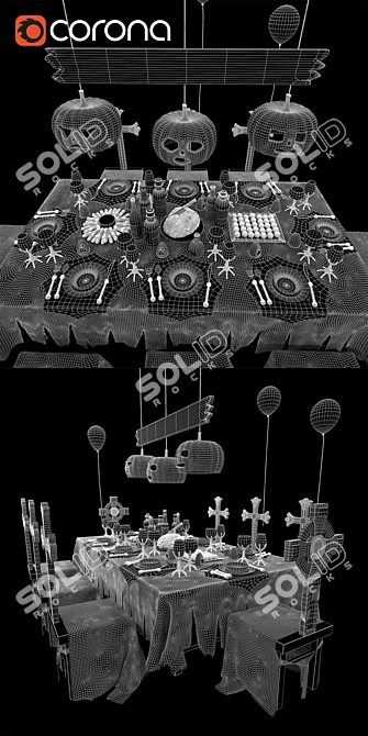 Haunted Halloween Table Setting 3D model image 3