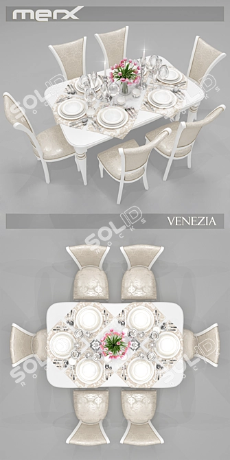 Elegant Merx Venezia Table and Chair Set with Serving and Tulips 3D model image 2