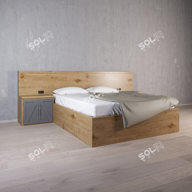 Elegant Double Bed with Solid Wood Frame 3D model image 1