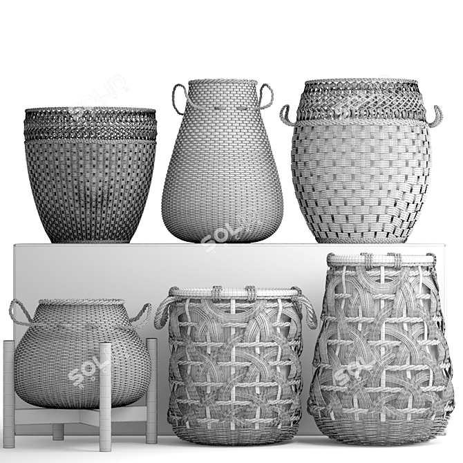 Rattan Basket Collection: Eco-friendly and Stylish 3D model image 4