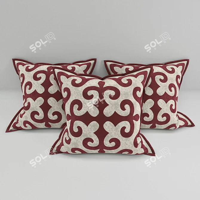 KZ Ornaments: Traditional Kazakh Pillows 3D model image 1