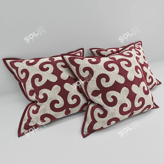 KZ Ornaments: Traditional Kazakh Pillows 3D model image 2